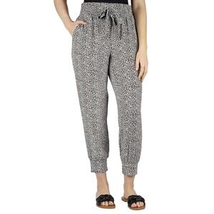 One by Chapter One Black White Floral Smocked Waist Lounge Jogger Pants M Tencel